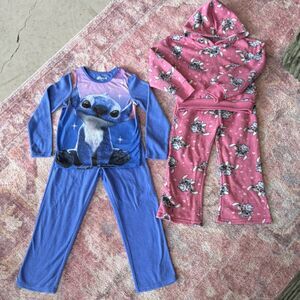 set of 2 Disney Stitch Girls 7/8 Lounge Set Blue & Pink Long Sleeve & Pant